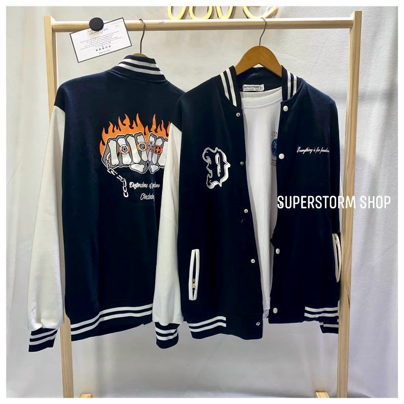 Áo Khoác Bomber Nam Chất Nỉ Ngoại Dày Cao Cấp  in Chữ D Phối Hình 2 Nắm Đấm Kiểu Dáng Thể Thao Form Thoải Mái [New Unise