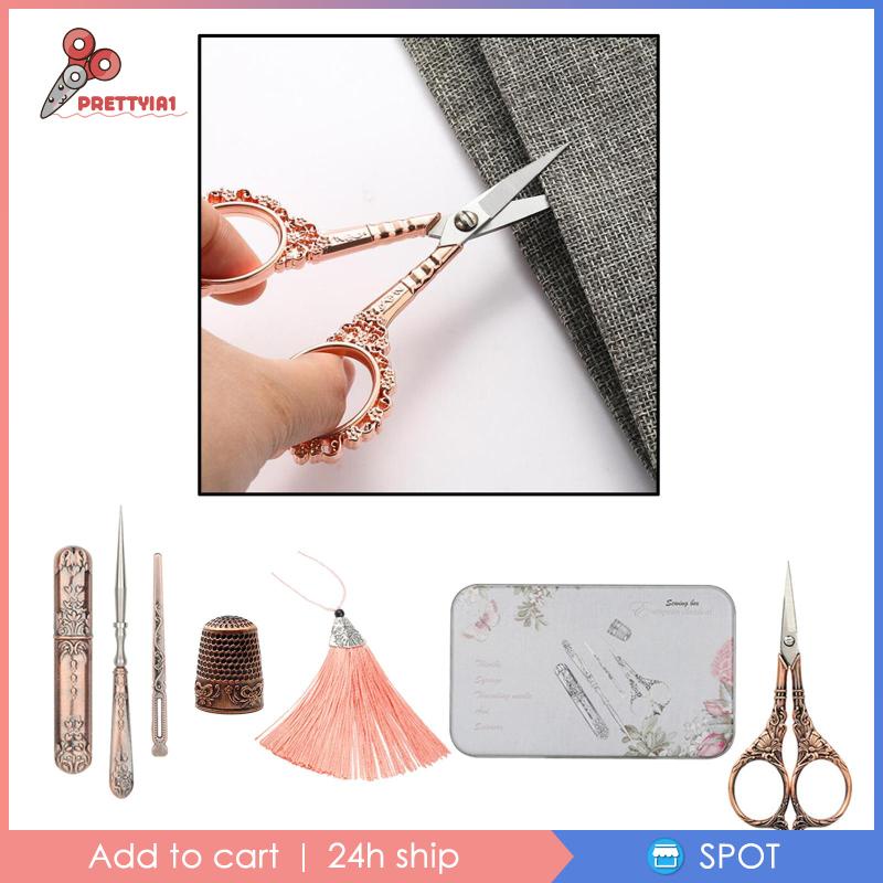 [Prettyia1] Bộ Dụng Cụ Thêu Cổ Điển Hoàn Chỉnh Thimble Awl Lily