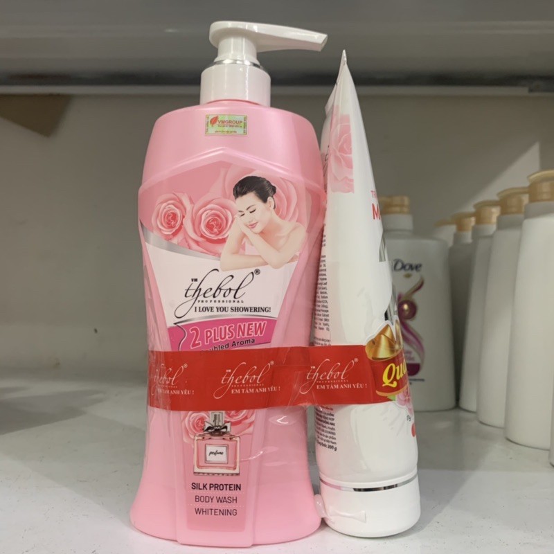 Sữa tắm hương hoa hồng em tắm anh yêu 650g tặng kèm chai nhỏ như hình ( mầu hồng )