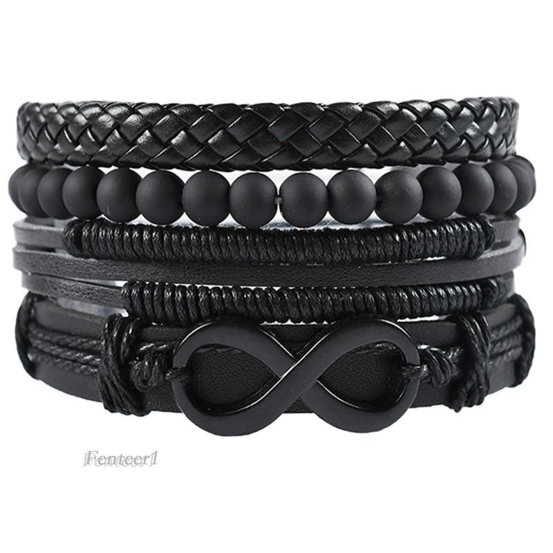 Set 4 vòng tay da bện co giãn tự nhiên cho nam và nữ