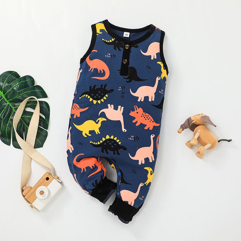 Body Sát Nách Khủng Long Hoạt Hình Cho Bé Trai Sơ Sinh 0-24 Tháng Bodysuit Liền Thân Mùa Hè Áo Liền Quần Cho Bé trẻ em