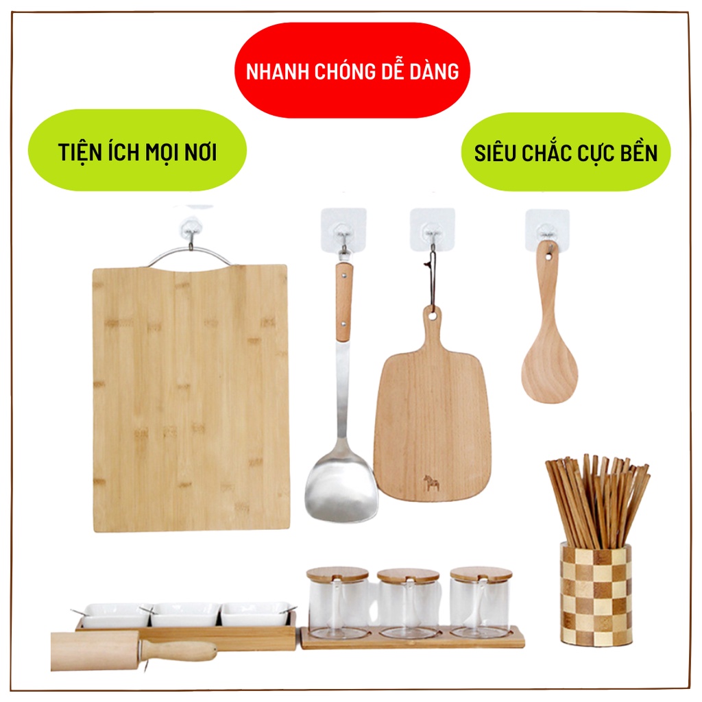 [Giá sỉ] Combo 10 Móc Dán Tường Siêu Dính Trong Suốt Chịu Lực Tốt Treo Tường Chắc Chắn 6x6 cm