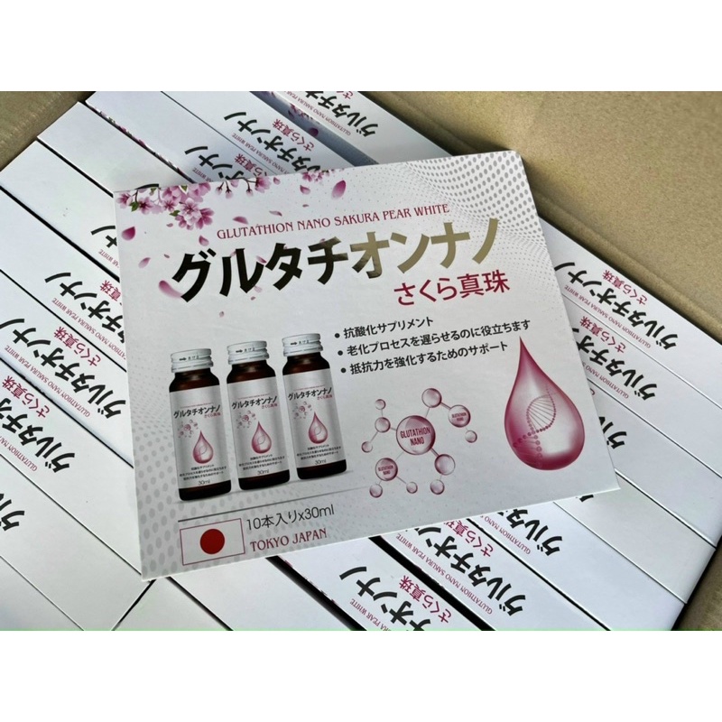 Hộp 10 chai nước uống trắng da GLUTATHION NANO SAKURA PEAR WHITE giúp làm sáng da mờ nám chống lão hóa