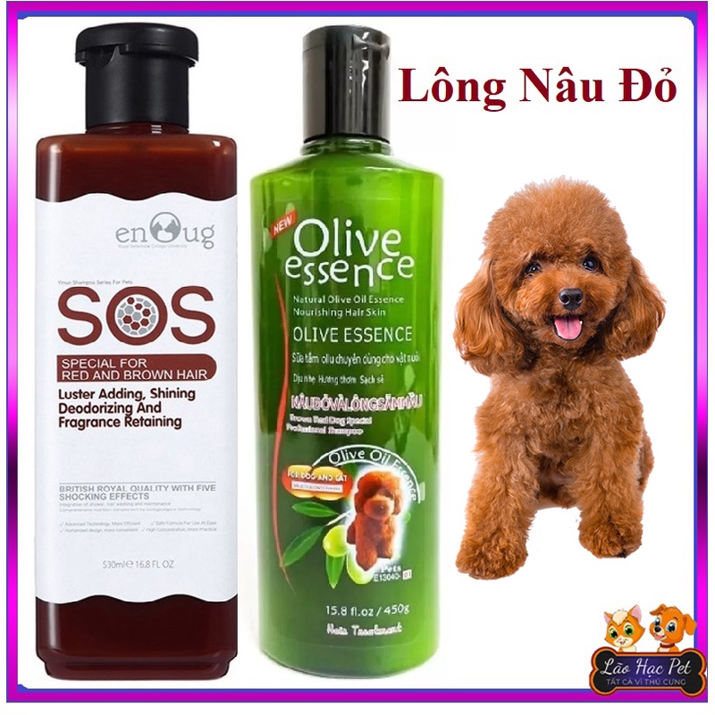 Sữa tắm cho chó mèo lông NÂU ĐỎ và LÔNG MÀU - Combo Sữa tắm SOS + OLIVE