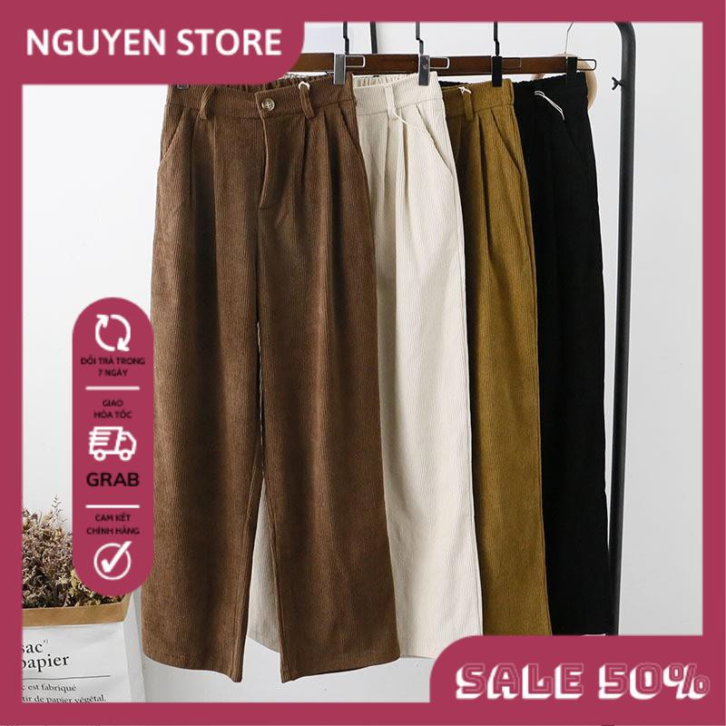 Quần Nhung Nữ Ống Rộng, Quần Ống Suông Nữ Kéo Khóa Trước Thun Sau Chất Nhung Tăm Nhiều Màu, Đủ Size, Siêu Tôn Dáng Cho B | BigBuy360 - bigbuy360.vn