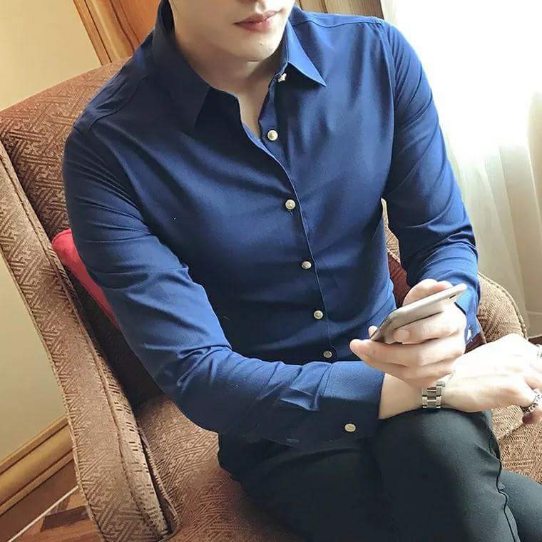 Áo Sơ mi nến lụa Xanh đậm