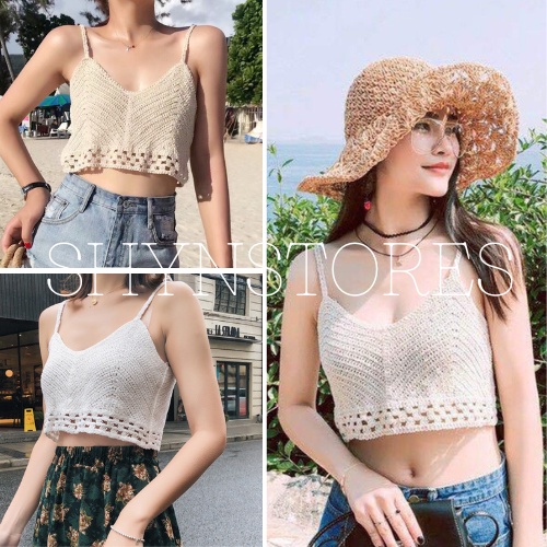 Áo bra nữ 2 dây vải len dệt kim không mút mặc đi biển Shynstores