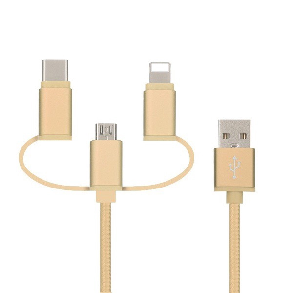 USB Charging Line Three In One Multifunction Nylon Woven Lightning  Data Line Iphone/android/type-c