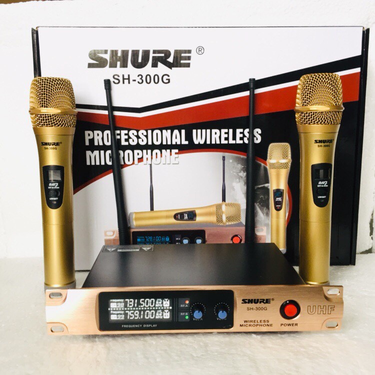 Micro Karaoke Không Dây - Mic Hát Karaoke Giá Rẻ, Bộ 2 Micro Không Dây Shure SH-300G Chống Nhiễu Chống Hú, Hút Âm Tốt