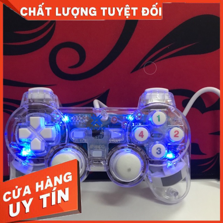 Tay cầm game LED Trắng, chơi game trên PC, Laptop, có rung (Dây cổng USB)