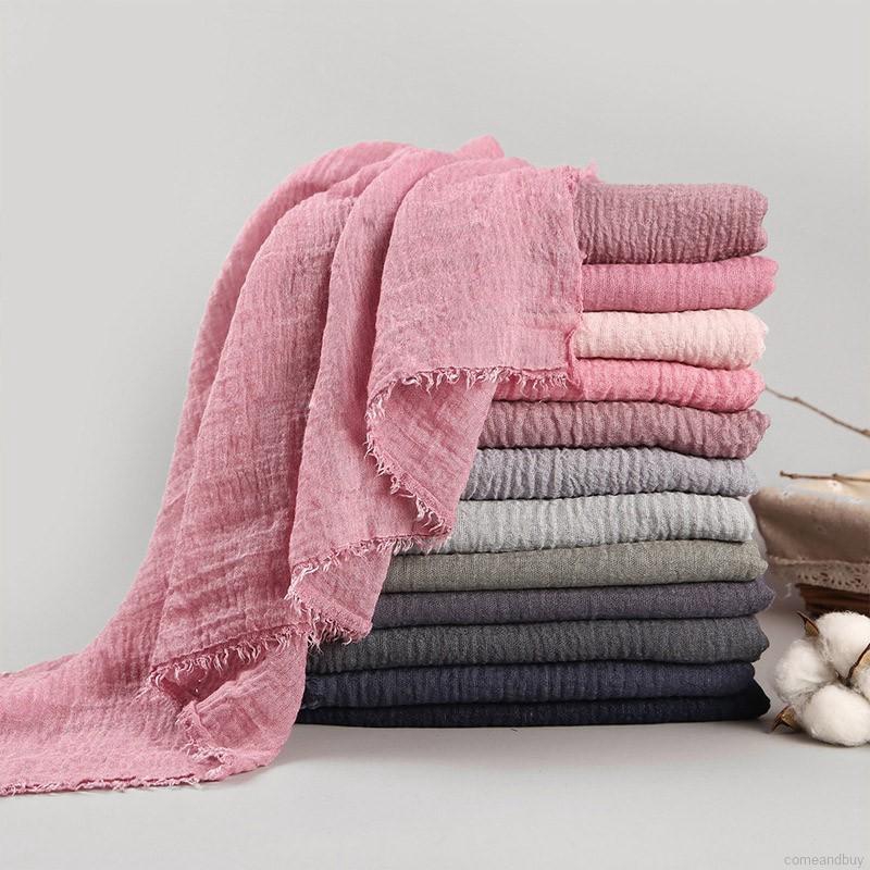 Khăn choàng cổ xếp ly bằng cotton màu đơn sắc kiểu dân tộc Hồi giáo mahji cho nữ SY1
