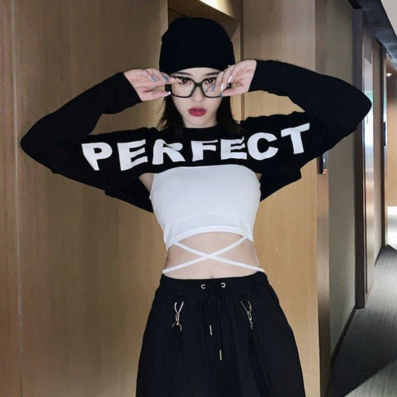 Sét áo cặp tay dài dây quắn in chữ PERFECT