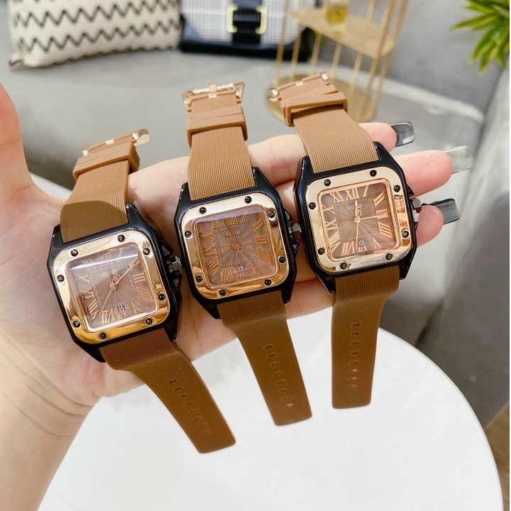 Đồng Hồ Nữ GuQi Dây Silicone Cao Cấp, Mặt Vuông Size 31x31mm Kiểu Dáng Thanh Lịch Thời Thượng