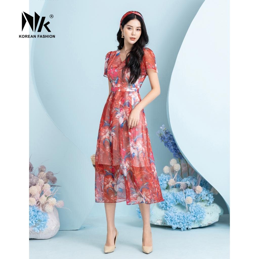 Váy Maxi Hoa Kết Hợp Nơ Cổ NK Fashion Thiết Kế Nhẹ Nhàng, Nữ Tính, Chất Liệu Vải Voan Cao Cấp Mát Mẻ NKDV2203007
