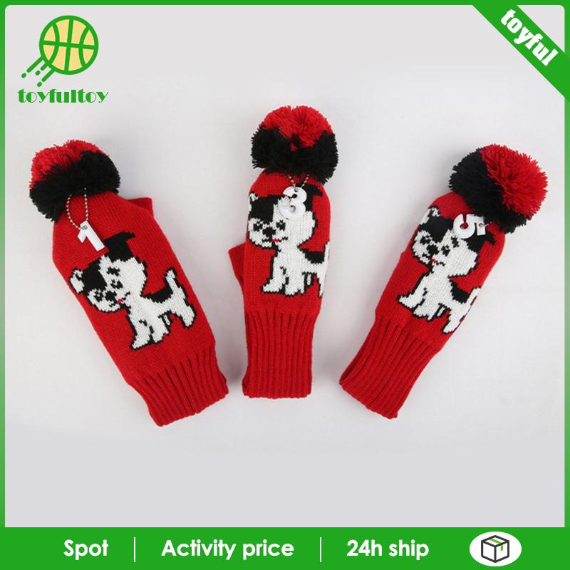 Set 3 Vỏ Bọc Đầu Gậy Đánh Golf Dệt Kim Mềm Mại Bảo Vệ Đầu