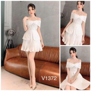 Váy ren trắng 2 dây trễ vai