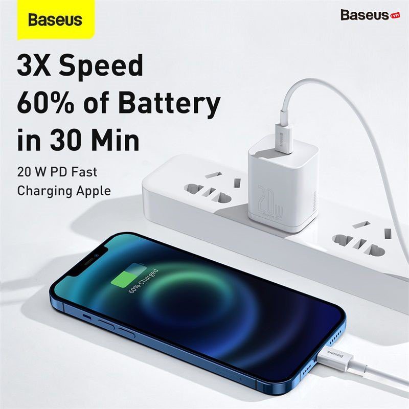 Bộ sạc nhanh 20w iPhone Baseus Tương thích các dòng iPhone X XS XSMax 11 11Pro 11 Promax 12 12Pro 12Promax 13 13Promax