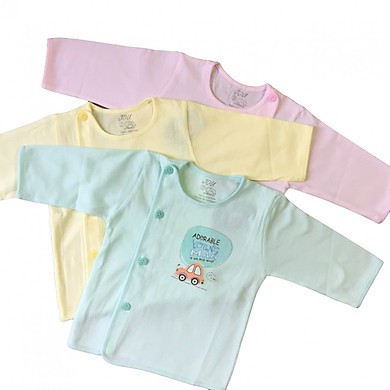 Áo sơ sinh tay dài cài lệch Màu JOU - Chất vải cotton 100% mếm, mịn cho bé trai, bé gái - Size sơ sinh - 6kg