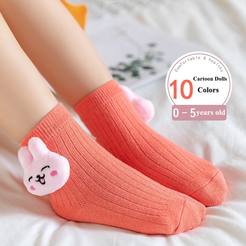 Tất cotton màu kẹo mềm mại họa tiết hoạt hình 3D kiểu Hàn Quốc cho bé gái tập đi