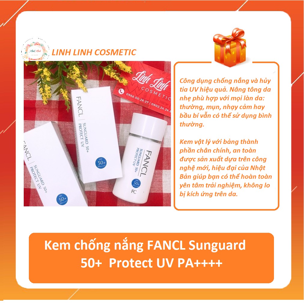 [Tặng kèm mặt nạ] kem chống nắng FANCL Sunguard 50+ Protect UV PA+