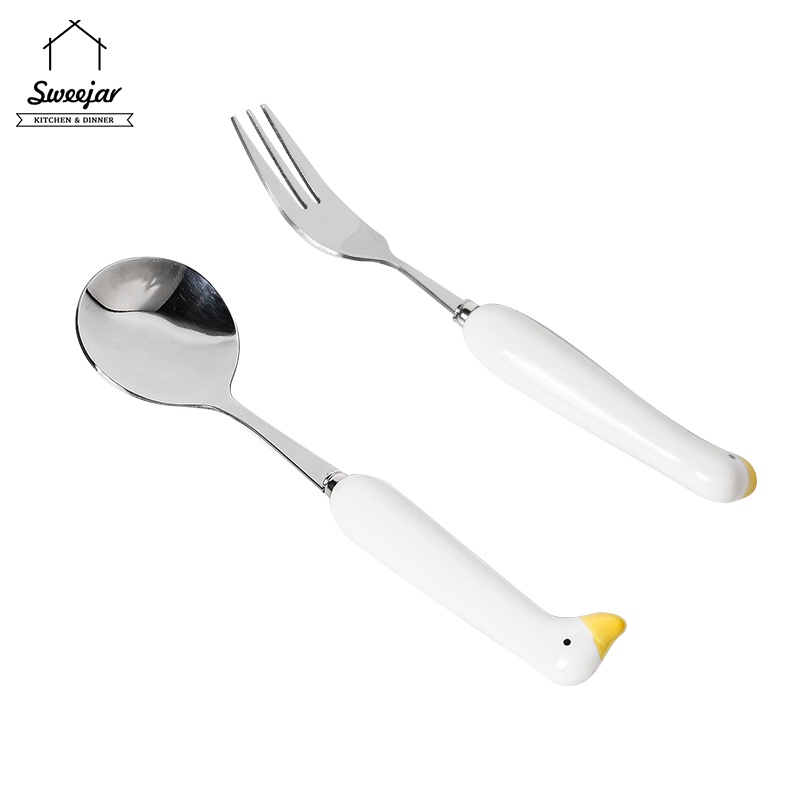1 Muỗng Nĩa Bằng Thép Không Gỉ 304 Hình Vịt Vàng Dễ Thương