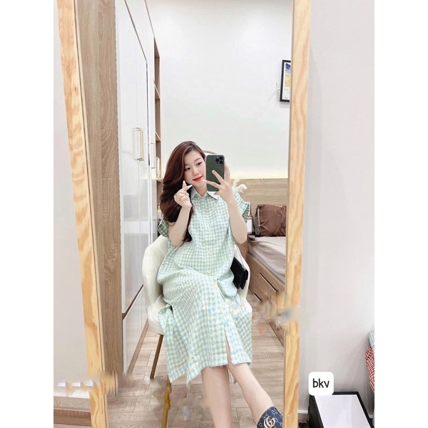 Váy kẻ dáng suông hot hit, Váy sơ mi dáng dài maxi siêu xinh nhiều màu