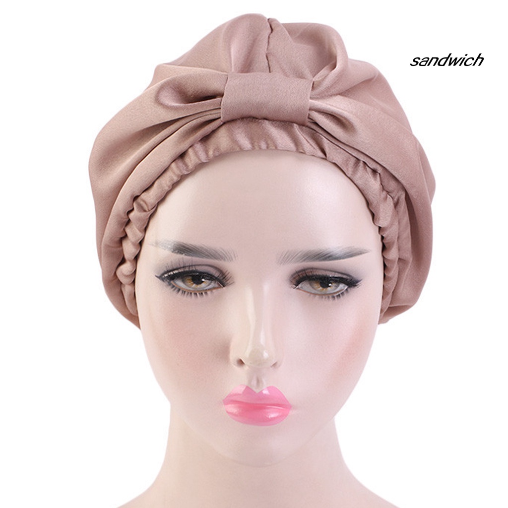 Mũ trùm đầu hai lớp màu trơn co giãn bảo vệ tóc khi ngủ thiết kế đơn giản
