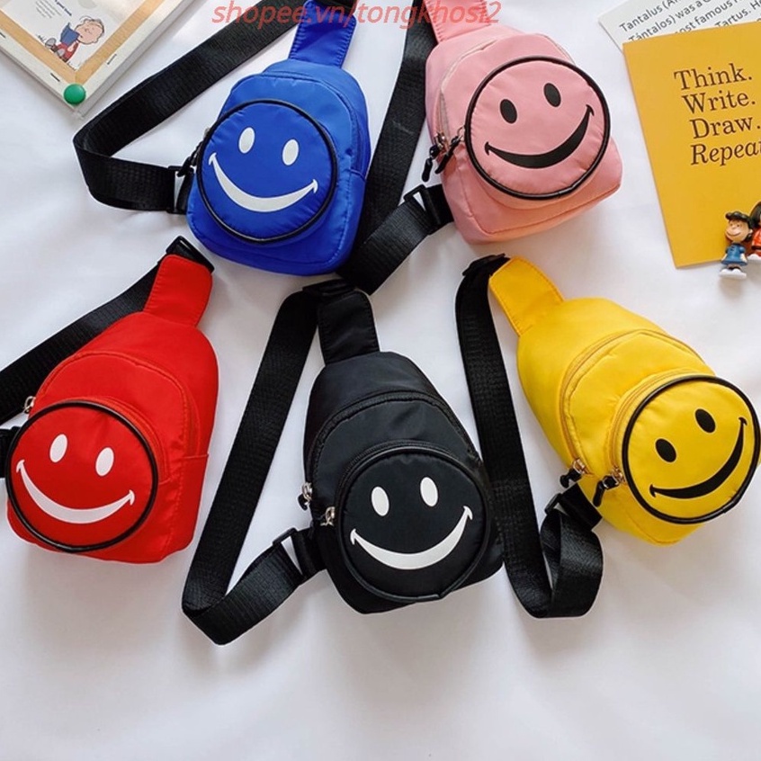 Túi  𝐅𝐑𝐄𝐄𝐒𝐇𝐈𝐏  balo mini đeo chéo mặt cười cho bé đi chơi, đi du lịch T2