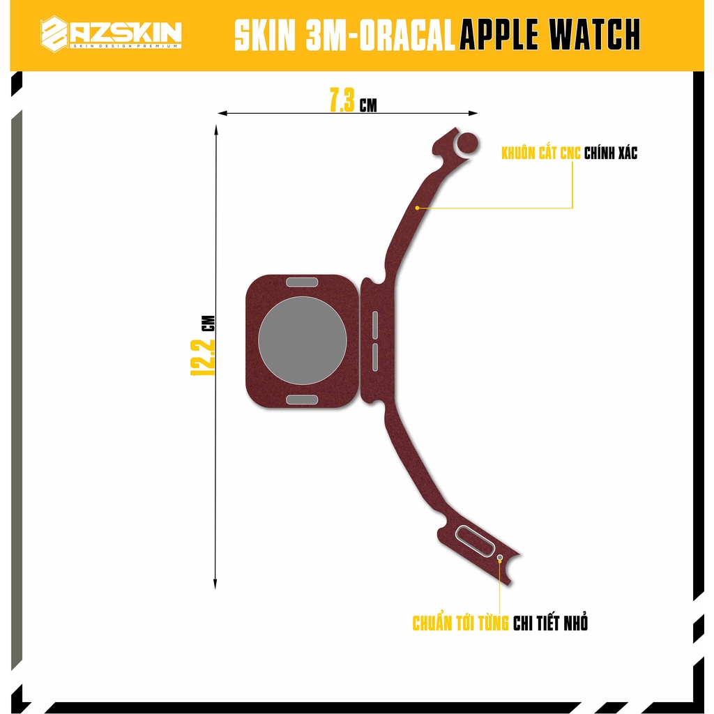 Miếng Dán Skin Apple Watch Đỏ Mận |SK_AWORC10A| Chất Liệu Film Oracal Cao Cấp Nhập Khẩu, Khuôn Cắt CNC, Dán Full Body