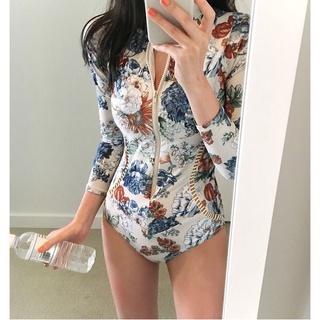 Bộ đồ bơi nữ liền thân dài tay thun lạnh kéo khóa