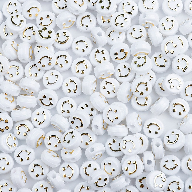 Bộ 50 hạt nhựa acrylic 10mm hình mặt cười dùng làm trang sức thủ công