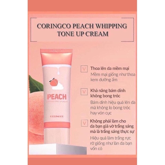 Kem Đào Dưỡng Trắng & Nâng Tone Coringco Peach Whipping Tone Up Cream
