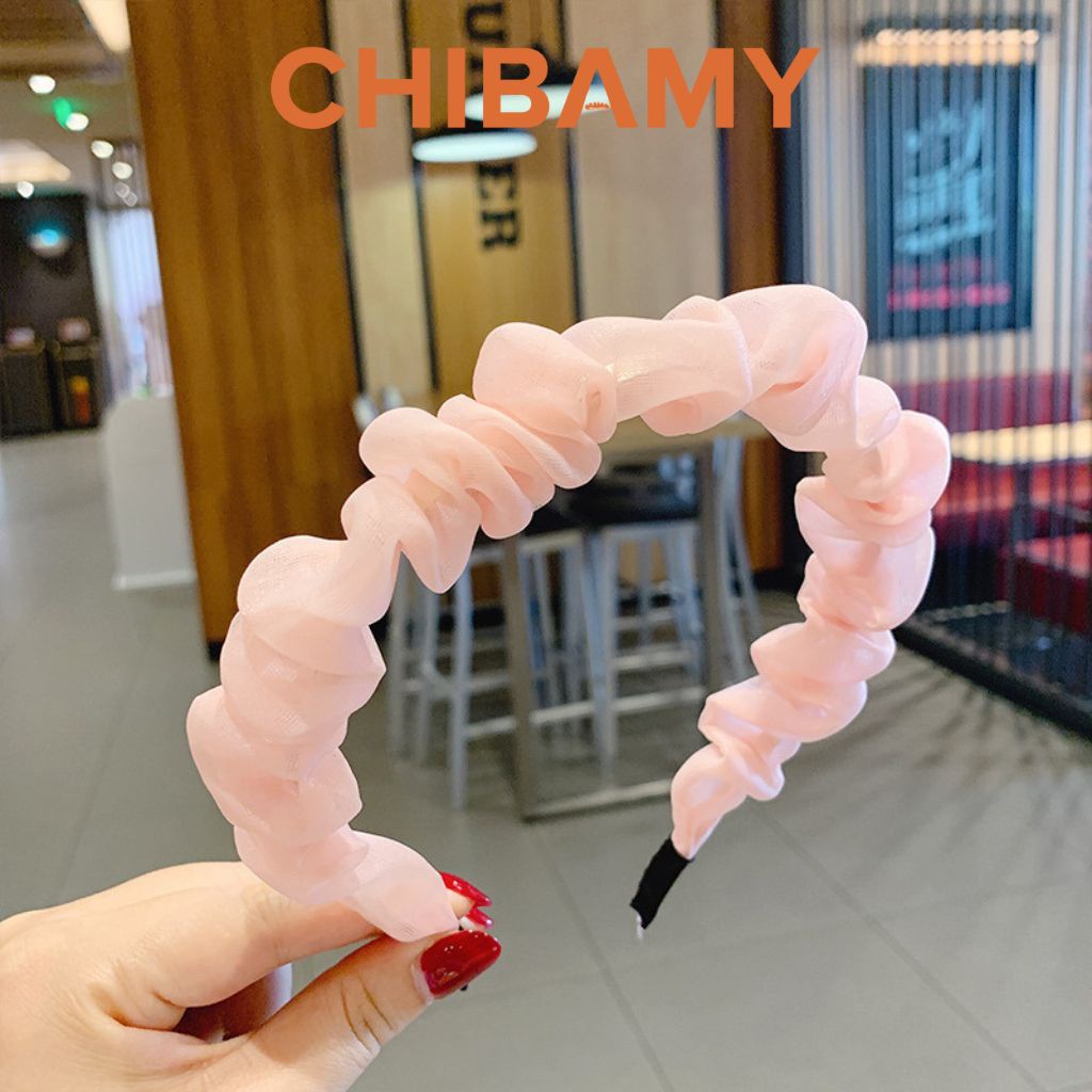 Băng đô cài tóc vải voan xếp ly nhún CHIBAMY cute, bờm cài tóc nữ phong cách tiểu thư Hàn Quốc