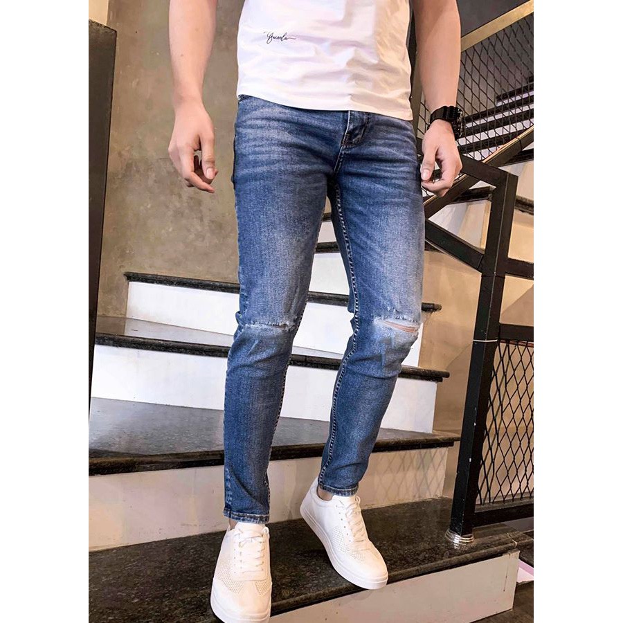 Quần Bò Xanh Đậm Dáng Vừa Chất Vải Jean Mịn Đẹp Phong Cách Thời Trang Quần Jeans Nam