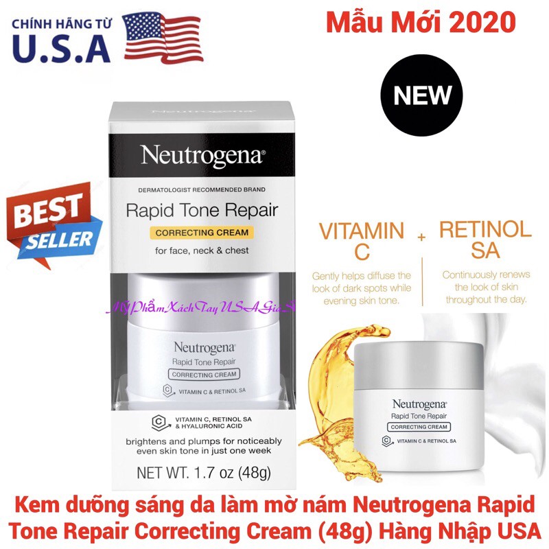 [HàngMỹ]Kem dưỡng sáng da làm mờ thâm nám Neutrogena Rapid Tone Repair Correcting Cream 48g