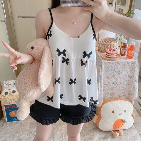 Bộ đồ ngủ 2 dây, vải siêu mềm thấm hút  mồ hôi  Có Mút Ngực- Thun cotton co dãn 4 chiều