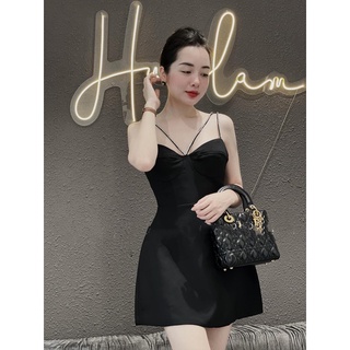 Đầm thiết kế đen dây đính đá quyến rũ