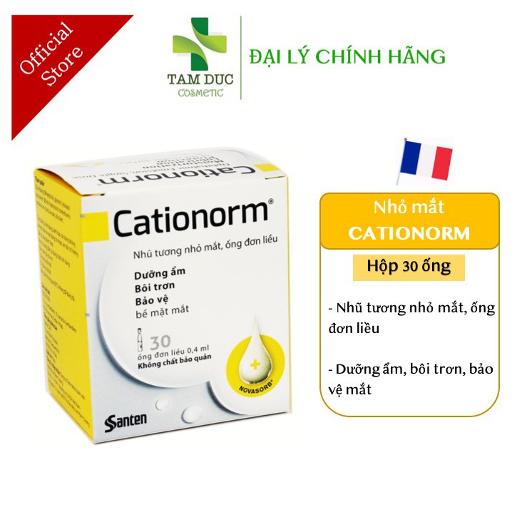 CATIONORM [Hộp 30 ống 0.4ml] - Nhũ tương dưỡng ẩm, bảo vệ mắt cho người dùng kính áp tròng [nước mắt nhân tạo cationorm]