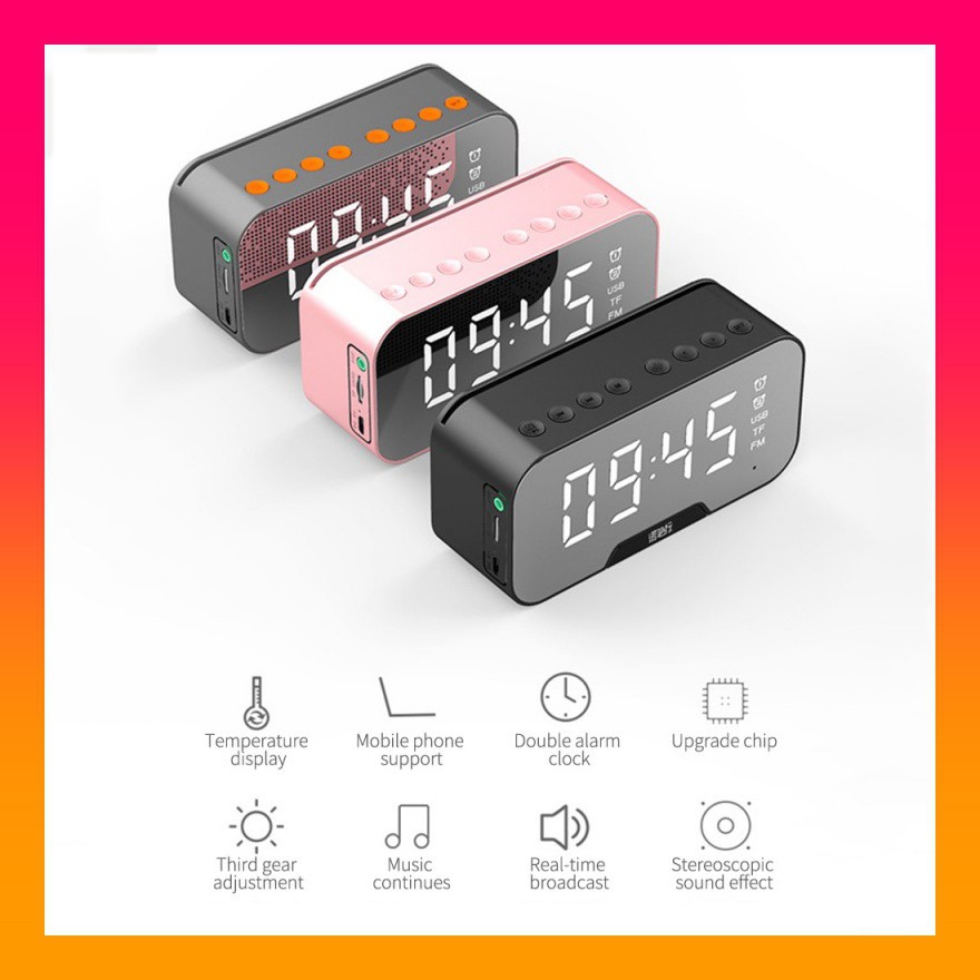 Loa bluetooth kiêm đồng hồ báo thức G10 màn hình tráng gương hiển thị đèn led nghe đài fm radio