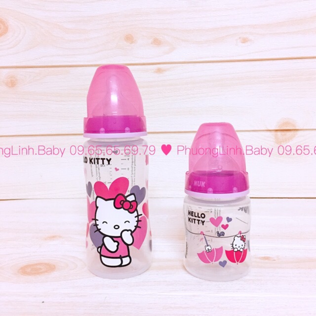 Ảnh Thật, Chính Hãng, Bình Sữa NUK Hello Kitty Premium Choice+ Nhựa PP 150ml, 300ml Núm S1-M, Micky 300ml núm S2-M