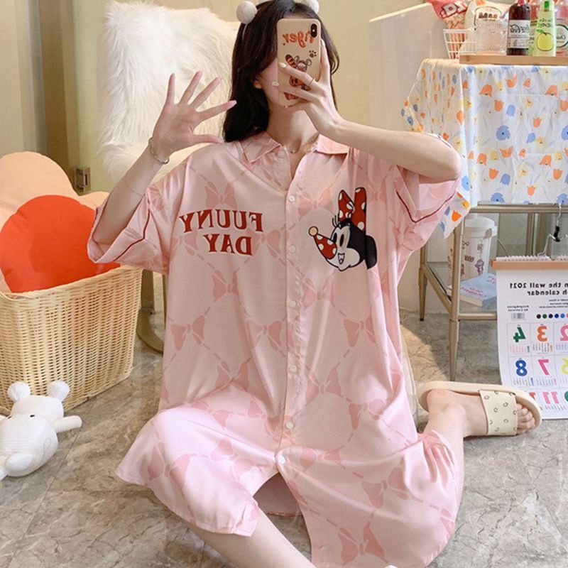 Váy ngủ bigsize nữ kiểu sơ mi pijama TOZZO in hoạt hình cute dễ thương  mặc nhà mùa hè VSM1