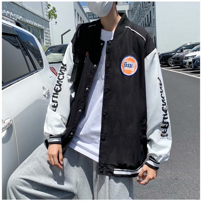 Áo khoác bóng chày dáng rộng phong cách hip hop đường phố thời trang mùa thu cho nam M-5XL
