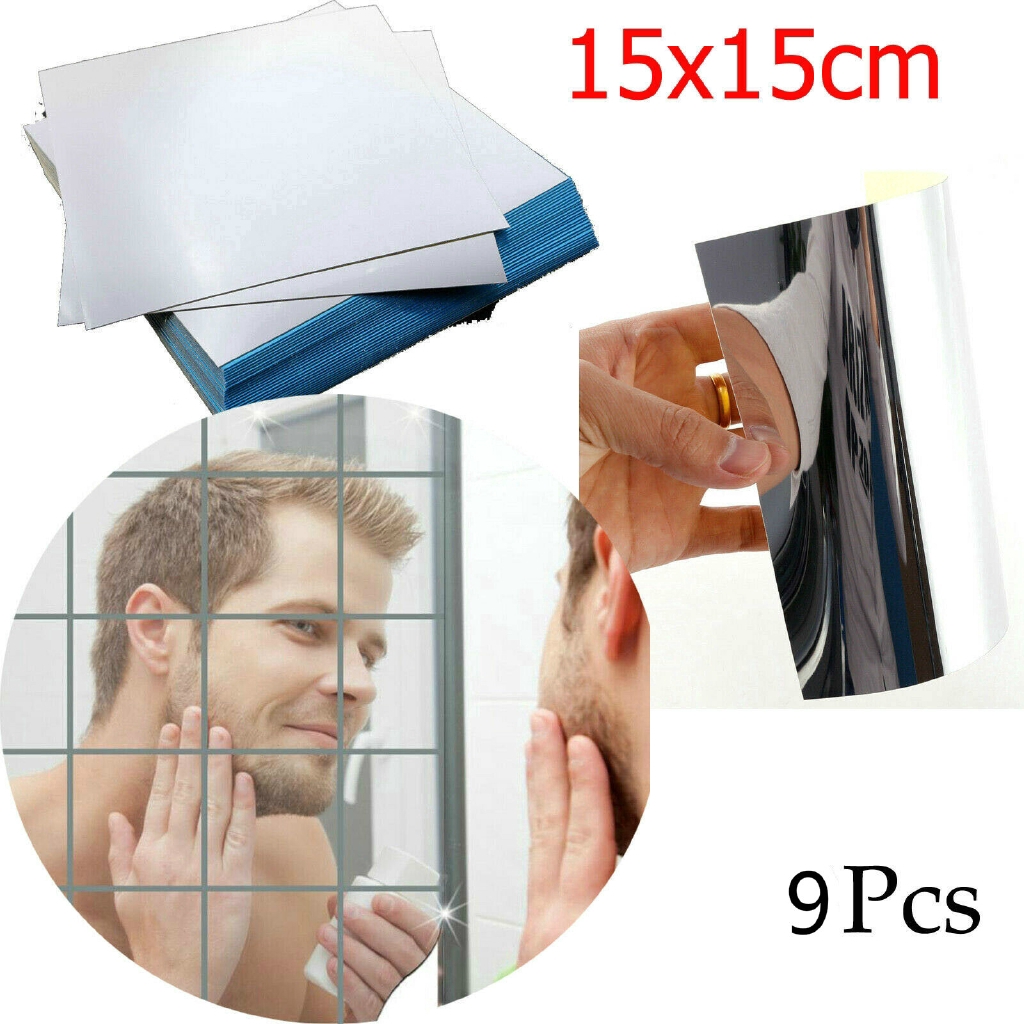 9 Miếng dán tường mặt gương hình vuông size 15x15cm
