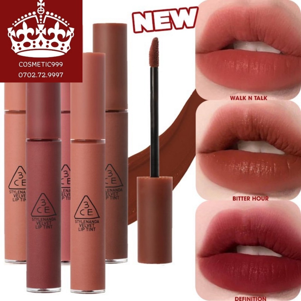 Son 3ce velvet lip tint, son 3ce chính hãng lì mịn đỏ đất, đỏ nâu Cosmetic999