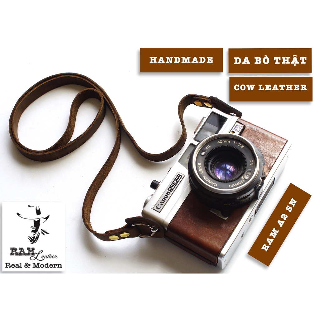 Dây máy ảnh vintage RAM Leather da bò thật máy film và mirroless