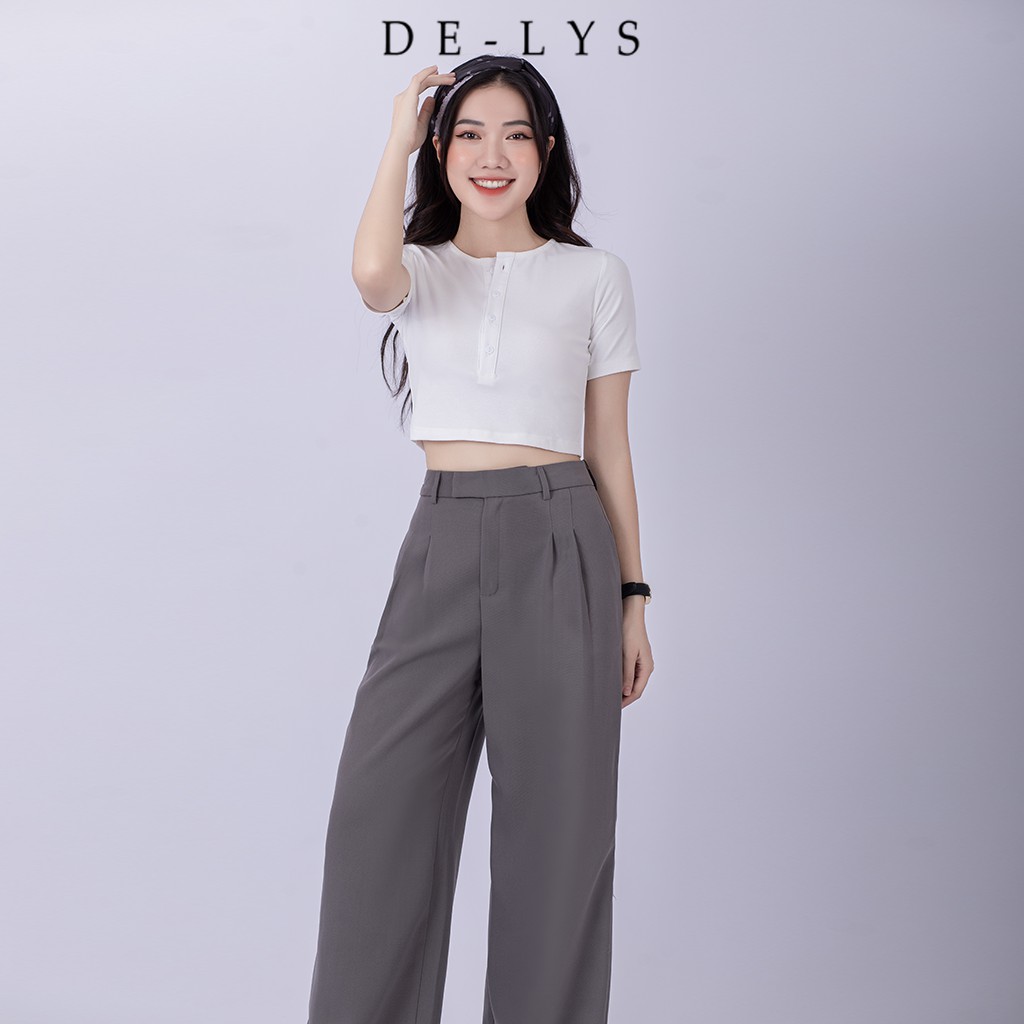 Quần ống rộng nữ lưng cao Delys quần suông xám ghi đá vải tuyết mưa mềm
