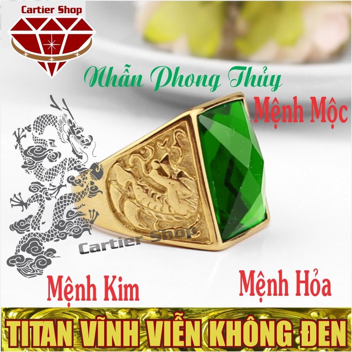 Nhẫn Nam Phong Thủy đá Xanh Lá, Đỏ, Đen | Nhẫn Titan Phong Thủy Nam NMKIM, NMHOA, NMMOC