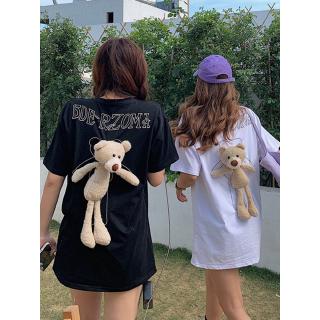 Áo thun nữ ngắn tay cổ tròn in hình gấu thời trang