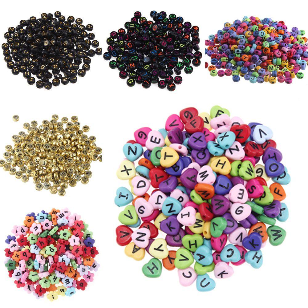 Set 100 Hạt Chữ Cái Xỏ Lỗ Nhiều Màu Sắc Dùng Để Làm Đồ Trang Sức Thủ Công