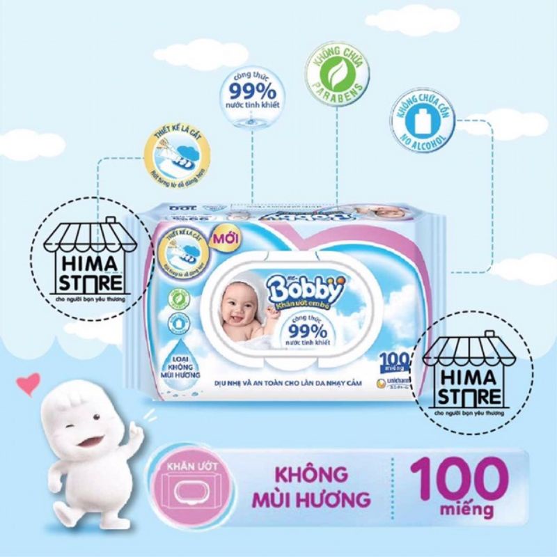 Giấy Ướt Bobby Không Mùi 100 Miếng